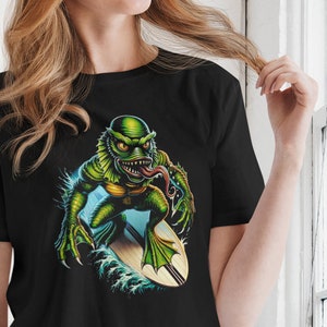 The Creature from The Black Lagoon Shirt Gill Man Surfer T Shirt Cool Surf T-Shirts Horror Top Gillman T-Shirt Gothic Classic Monsters Merch image 3