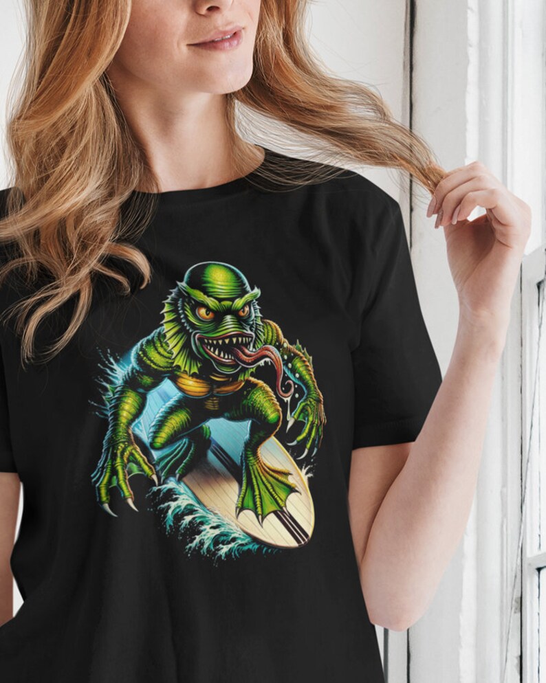 The Creature from The Black Lagoon Shirt Gill Man Surfer T Shirt Cool Surf T-Shirts Horror Top Gillman T-Shirt Gothic Classic Monsters Merch image 3