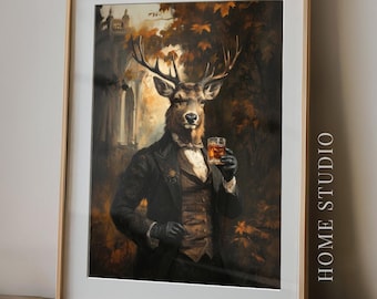Stag Whiskey Art Print - Speakeasy Decor, Vintage Pub Charm, Bourbon Bar Style, Cabin Wall
