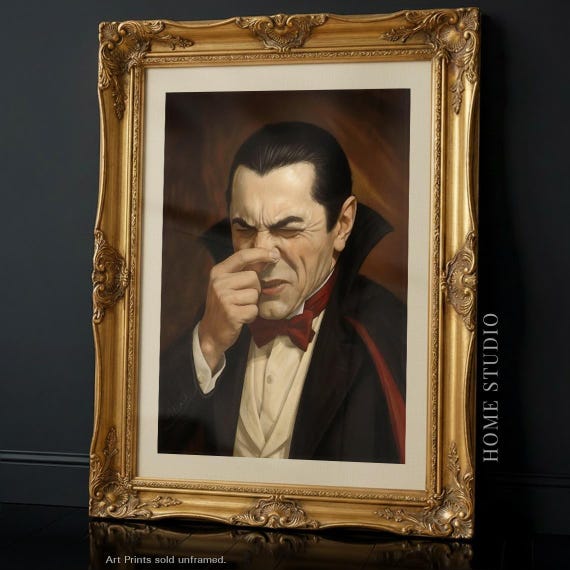Dracula Bathroom Print - Funny Gothic Wall Art, Vampire Guest Bath Decor, Spooky Halloween Humor