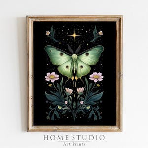 Luna Moth Art Print Unframed Botanical Celestial Wall Decor Nature Artwork Cottagecore Insect Print Whimsical Night Garden Floral Whimsigoth