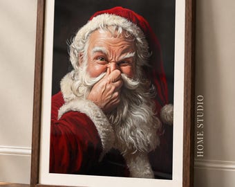 Funny Santa Claus Bathroom Portrait - Christmas Holiday Decor, Wall Art Humor