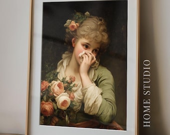 Funny Bathroom Art Print - Rose Lady Picture, Smelly Guest Bath Humor, Vintage Flowers Joke