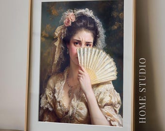 Funny Bathroom Art Print - Lady With Fan Picture, Powder Room Humor, Classic Vintage Style