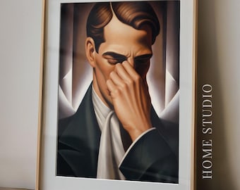 Art Deco Mens Bathroom Picture - Funny Guest Bath Decor, Gentleman Holding Nose, Vintage Gatsby
