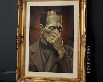 Lámina de baño de Frankenstein: baño de terror divertido, casa gótica, monstruo vintage, humor de Halloween