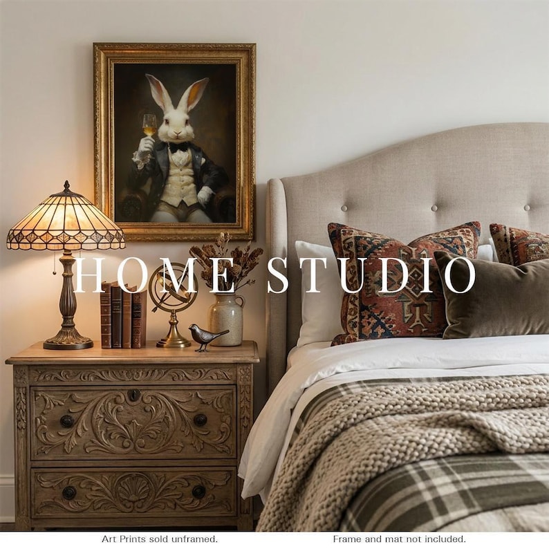 Dapper White Rabbit Portrait - Home Bar Decor, Whiskey Room Art, Victorian Animal Print zdjęcie 8