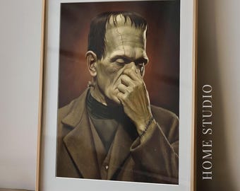 Frankenstein Bathroom Print - Funny Horror Bathroom, Gothic Home, Vintage Monster, Halloween Humor