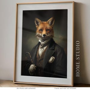 Dapper Fox Man Art Print - Victorian Portrait Picture, Mustache Gentleman, Strange Curious Charm