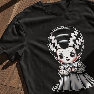 Bride of Frankenstein T Shirt Kewpie Monster Tee Shirts Goth Day Clothing T Shirt Classic Horror T-Shirt Black Gothic T Shirts Horror Shirt image 4