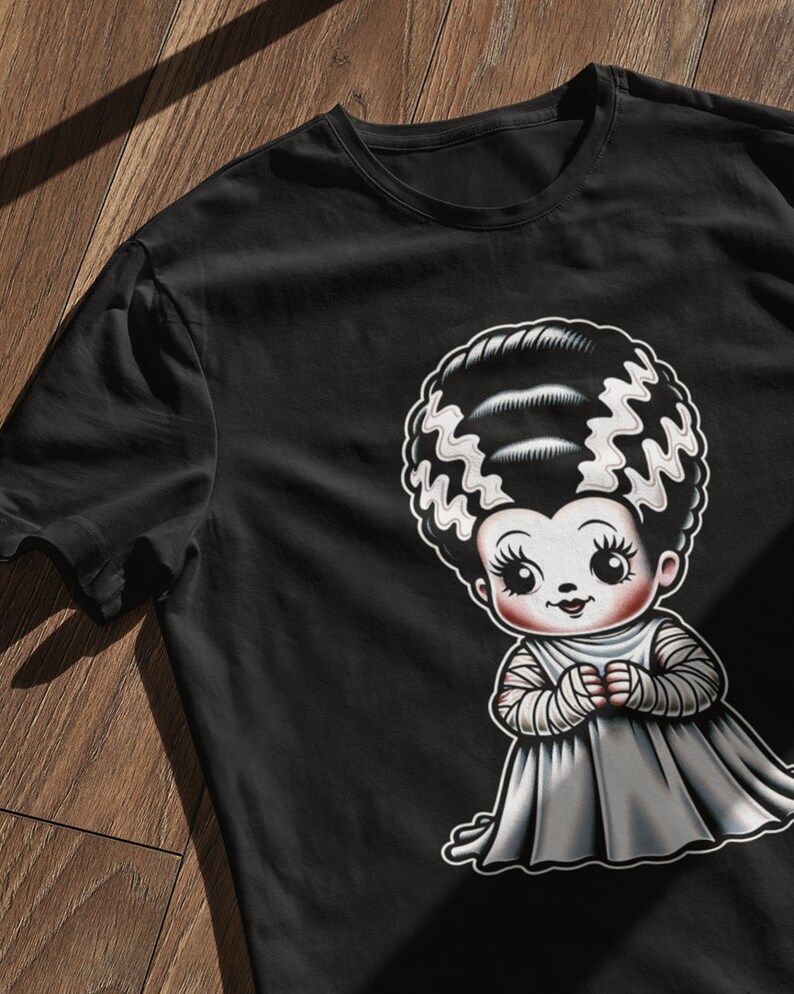 Bride of Frankenstein T Shirt Kewpie Monster Tee Shirts Goth Day Clothing T Shirt Classic Horror T-Shirt Black Gothic T Shirts Horror Shirt image 4