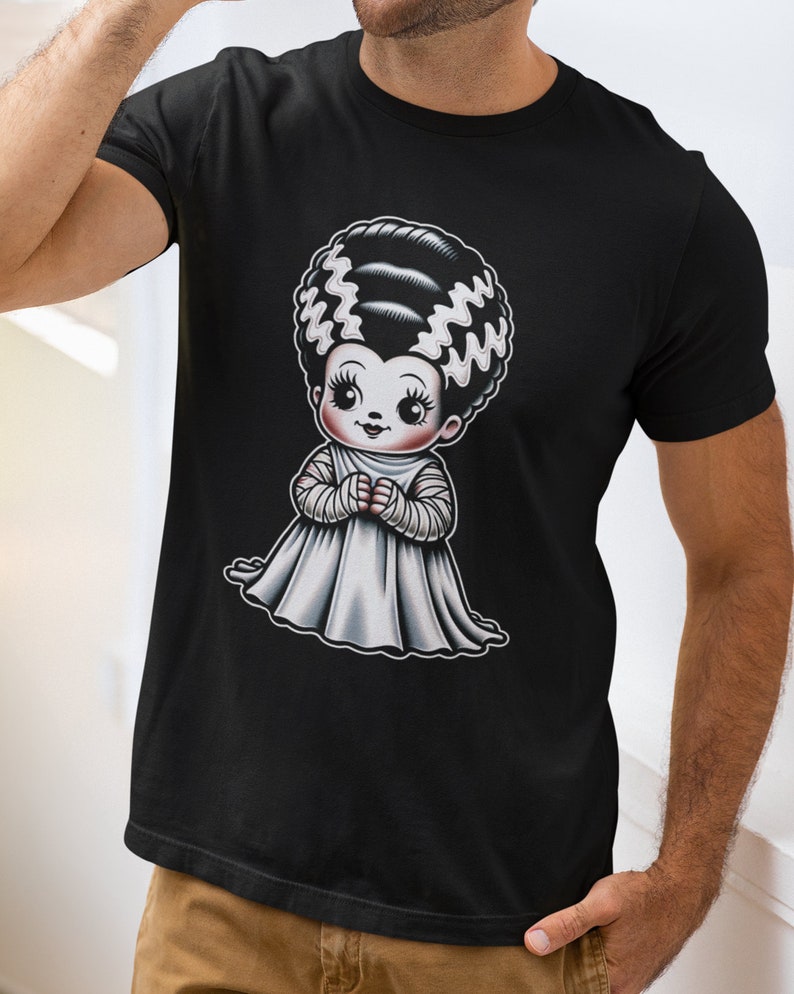 Bride of Frankenstein T Shirt Kewpie Monster Tee Shirts Goth Day Clothing T Shirt Classic Horror T-Shirt Black Gothic T Shirts Horror Shirt image 3