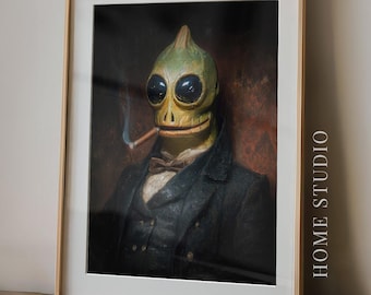 Victorian Sleestak Portrait - Gentleman Art Print, Monster Bar Picture, Wall Print, Cigar Lounge Poster