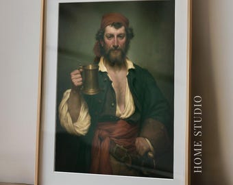 Retrato de taberna pirata - Decoración para bar en casa, arte para pared de pub, lámina vintage de ron pirata