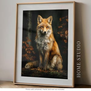 Red Fox Woodland Wall Art – Autumn Forest Poster Print, Rustic Animal Portrait For Cozy Nature-Inspired Home Décor Dark Painting Forrest