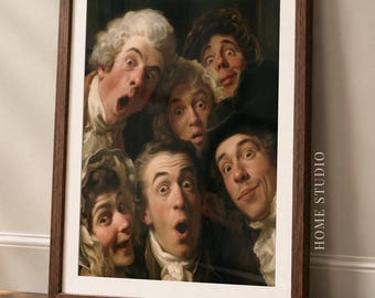 Funny Bathroom Crowd Peeking - Powder Room Decor, Vintage Stinky Picture, Quirky Wall Art
