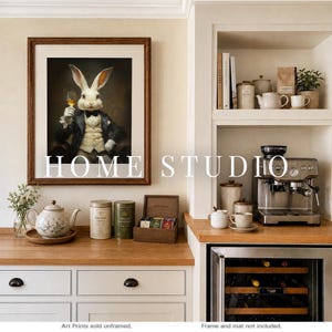 Dapper White Rabbit Portrait - Home Bar Decor, Whiskey Room Art, Victorian Animal Print zdjęcie 5