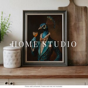Peacock Cocktail Art Print - Vintage Bar Picture, Dapper Victorian Style, Whimsical Lounge, Tavern Theme image 6