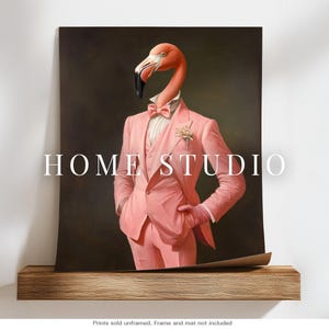 Pink Suit Flamingo Art Print - Dapper Bird Picture, Vintage Gentleman Style, Quirky Florida Animal image 2