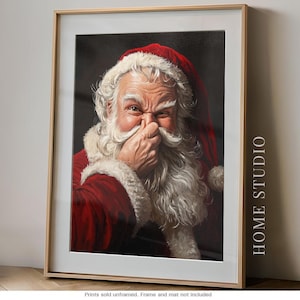Funny Santa Bathroom Portrait - Christmas Humor Art, Quirky Holiday Wall Decor, Festive Powder Room Print, Whimsical Santa Artwork