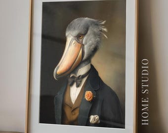 Shoebill Stork Portrait - Office Wall Art, Dapper Bird Print, Quirky Study Decor