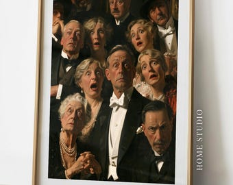 Funny Bathroom Peeking Crowd - Powder Room Decor, Quirky Wall Art, Vintage Stinky Picture