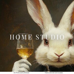 Dapper White Rabbit Portrait - Home Bar Decor, Whiskey Room Art, Victorian Animal Print zdjęcie 4