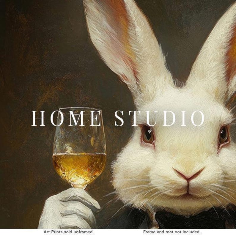 Dapper White Rabbit Portrait - Home Bar Decor, Whiskey Room Art, Victorian Animal Print zdjęcie 4