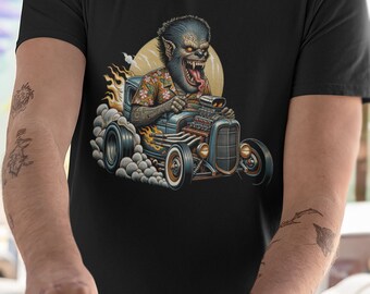 Werewolf Wolfman Hot Rod Shirt The Wolf Man T Shirt Cool Car T-Shirts Horror Top T-Shirt Gothic Classic Monsters Merch Rat Rod Funny Humor