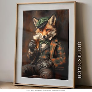 Dapper Fox Art Print Vintage Animal Portrait Wall Art Victorian Irish Beer Gentleman Office Gift Masculine Animal Bar Cart Decor