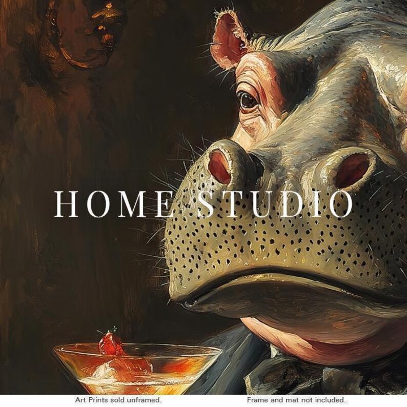 Hippo Cocktail Portrait - Vintage Bar Decor, Lounge Wall Art, Speakeasy Animal Print image 4
