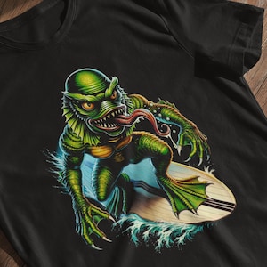 The Creature from The Black Lagoon Shirt Gill Man Surfer T Shirt Cool Surf T-Shirts Horror Top Gillman T-Shirt Gothic Classic Monsters Merch image 4