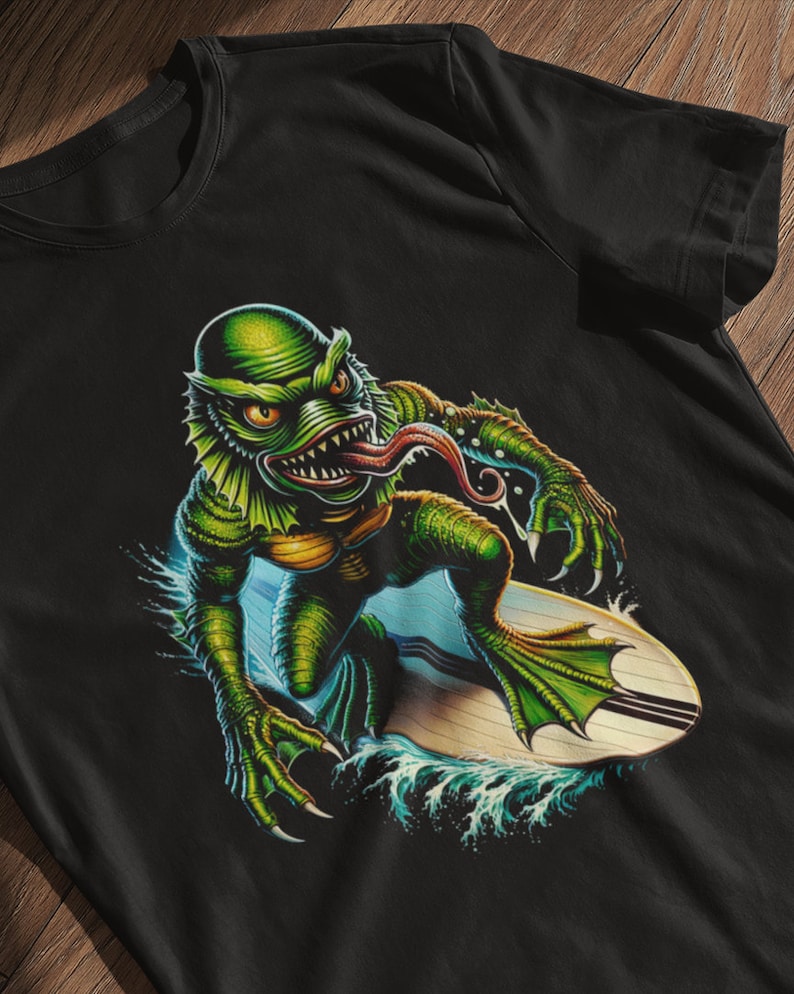 The Creature from The Black Lagoon Shirt Gill Man Surfer T Shirt Cool Surf T-Shirts Horror Top Gillman T-Shirt Gothic Classic Monsters Merch image 4
