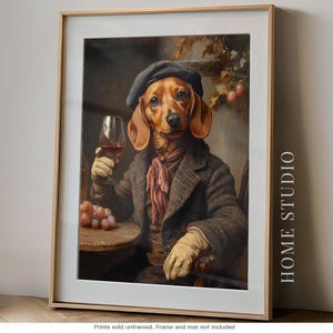 Dachshund Wine Art Print - Parisian Bar Picture, Dapper Dog, Vintage French Style, Classic Chic