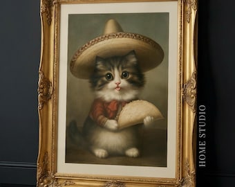 Cat Taco Print - Funny Kitchen Wall Art, Quirky Food Decor, Whimsical Kitty Portrait