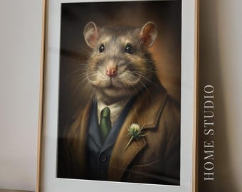 Lámina con retrato de Ratty - Arte de El viento en los sauces, decoración de pared de cuento, retrato del Sr. Rat