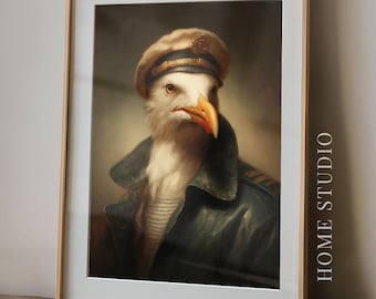 Seagull Yachtsman Captain - Fisherman Portrait Wall Art, Yacht Poster Print, Nautical Home Decor