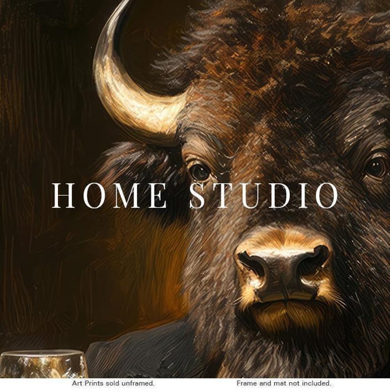Bison Whiskey Portrait - Home Bar Decor, Dapper Buffalo Wall Art, Masculine Animal Print zdjęcie 4
