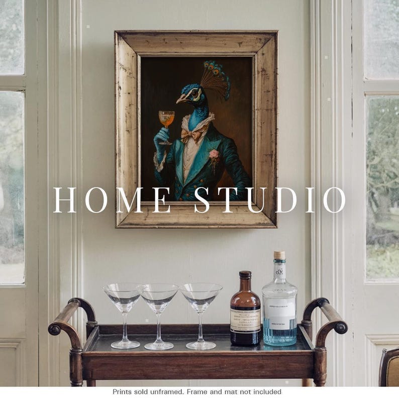 Peacock Cocktail Art Print - Vintage Bar Picture, Dapper Victorian Style, Whimsical Lounge, Tavern Theme image 5