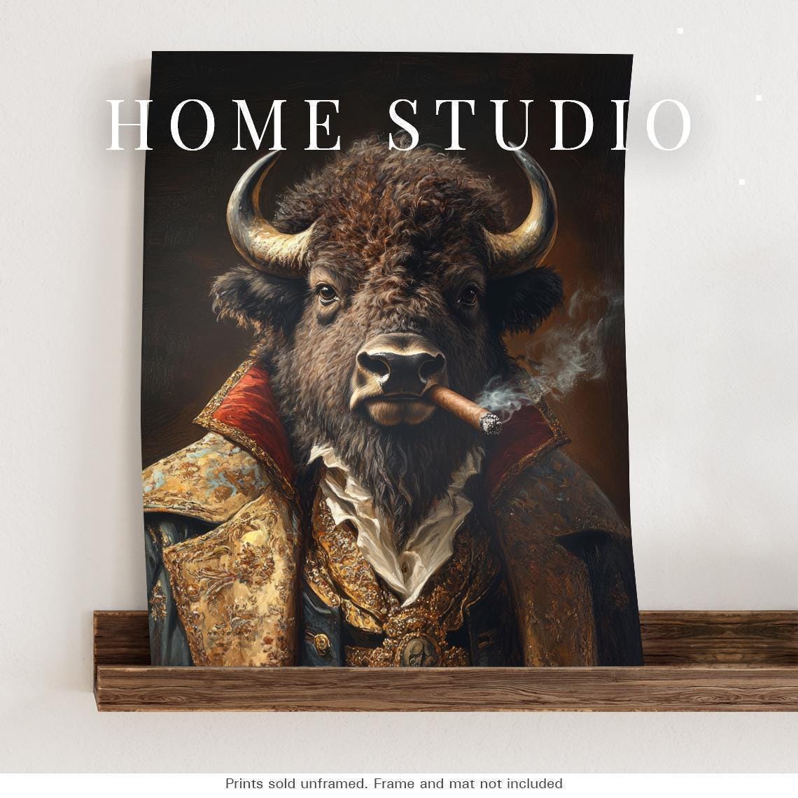 Bison Portrait Art Print Unframed Aristocratic Buffalo Smoking