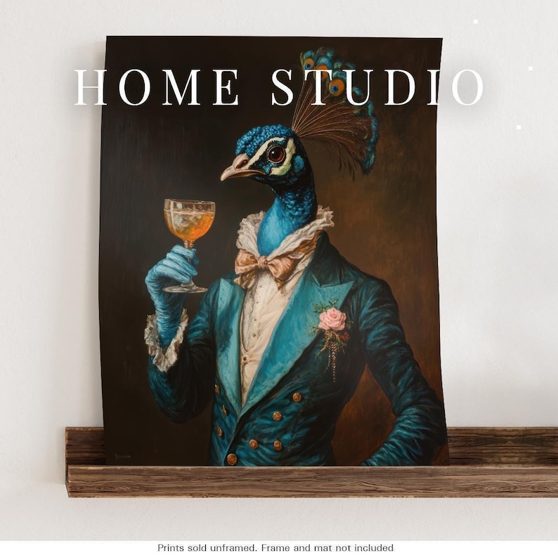 Peacock Cocktail Art Print - Vintage Bar Picture, Dapper Victorian Style, Whimsical Lounge, Tavern Theme image 2