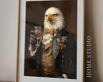 Bald Eagle Whiskey Portrait - Patriotic Wall Art, Home Bar Decor, July 4th Print