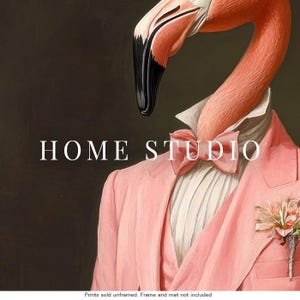 Pink Suit Flamingo Art Print - Dapper Bird Picture, Vintage Gentleman Style, Quirky Florida Animal image 4