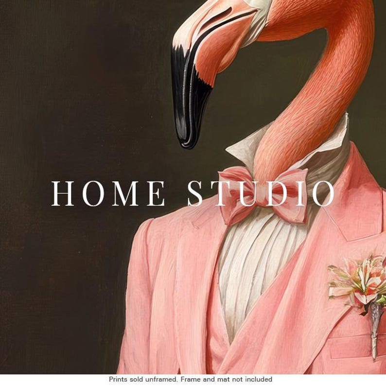 Pink Suit Flamingo Art Print - Dapper Bird Picture, Vintage Gentleman Style, Quirky Florida Animal image 4