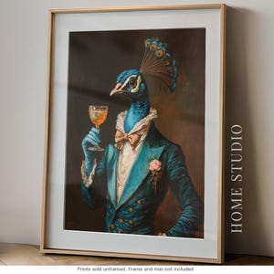 Peacock Cocktail Art Print - Vintage Bar Picture, Dapper Victorian Style, Whimsical Lounge, Tavern Theme image 1