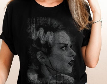 Bride of Frankenstein and Monster Tee Shirts Couples Spooky Cozy Season Clothing T Shirt Classic Horror T-Shirt Goth T Shirts Horror Tops