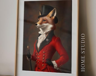 Lady Fox Hunt Art Print - Dapper Fox Picture, Regency Style, English Country, Equestrian Decor