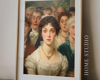 Funny Bathroom Art Print - Shocked Crowd Picture, Classic Style, Wide Eyes Faces, Vintage Stinky