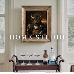 Bison Whiskey Portrait - Home Bar Decor, Dapper Buffalo Wall Art, Masculine Animal Print zdjęcie 5