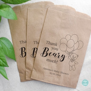 Baby Shower Favor Bags - Thank You Beary Much Paper Cookie Candy Bar Treat Bags for Baby Boy Baby Girl Baby Shower or Baby Sprinkle WT005